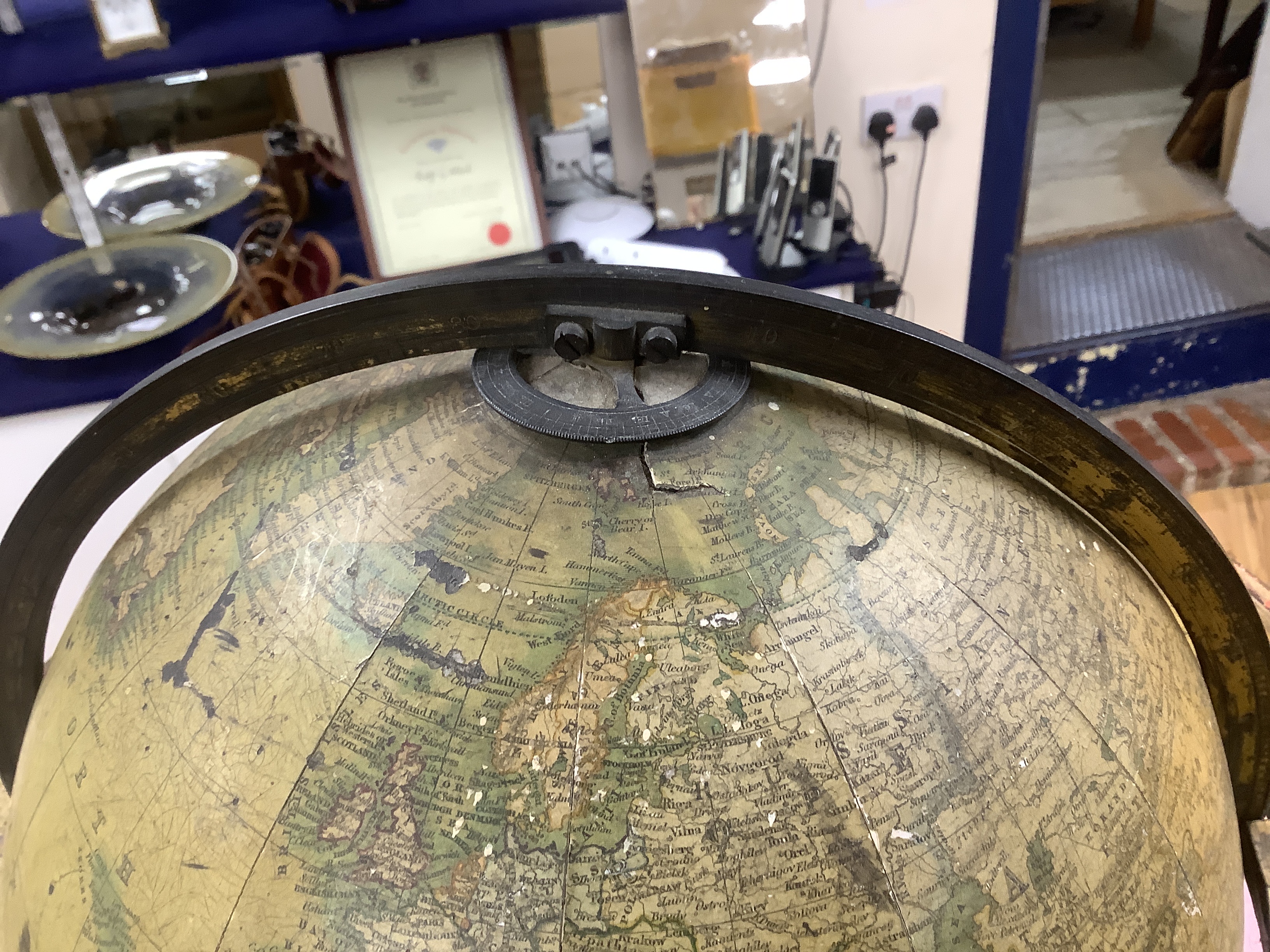 A pair of 19th century 12 inch table top library globes on stands by Malby